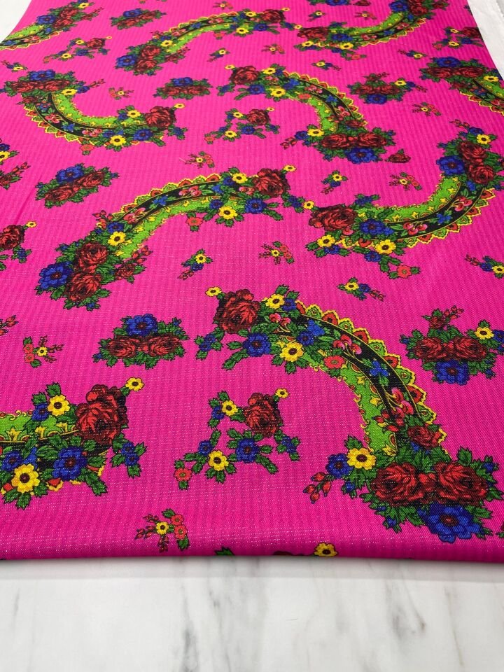 Altın Simli Otantik Desen Elbiselik Keten Kumaş