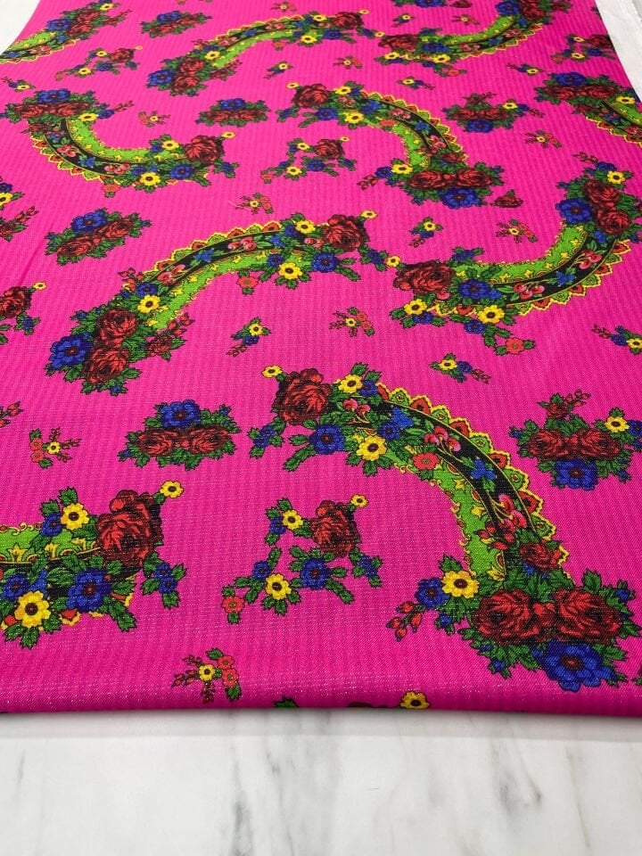 Altın Simli Otantik Desen Elbiselik Keten Kumaş