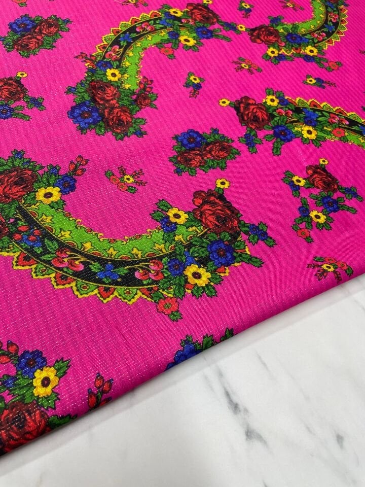 Altın Simli Otantik Desen Elbiselik Keten Kumaş