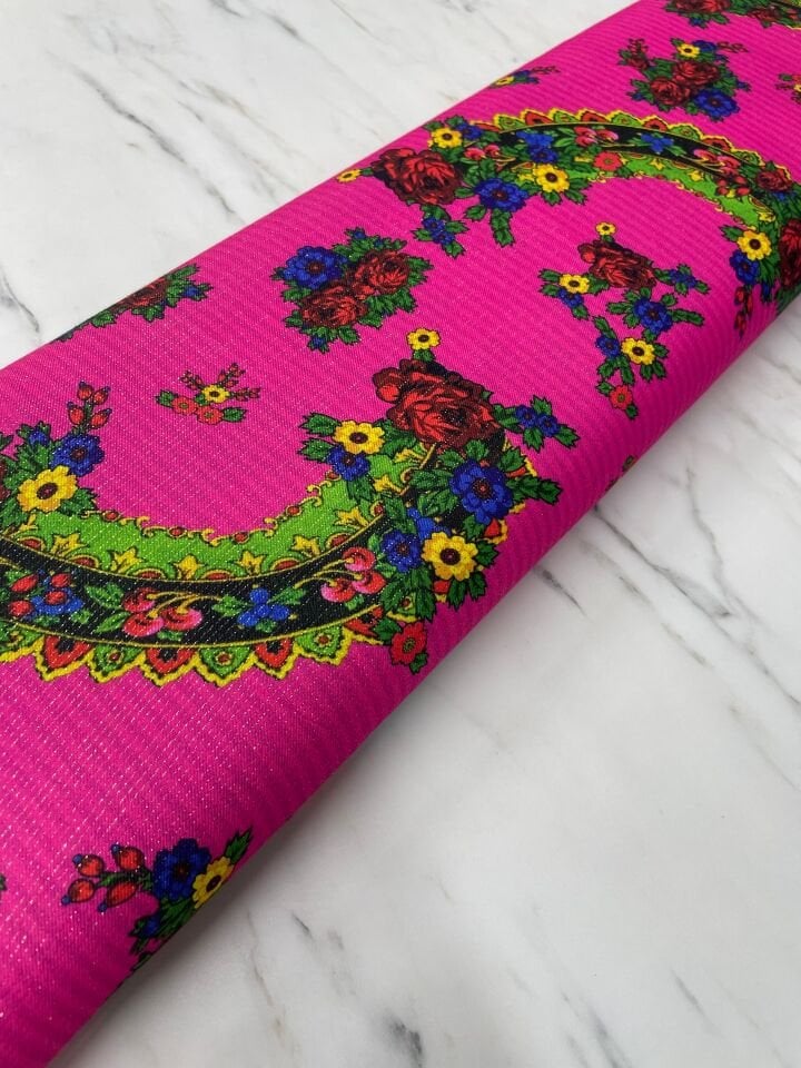 Altın Simli Otantik Desen Elbiselik Keten Kumaş