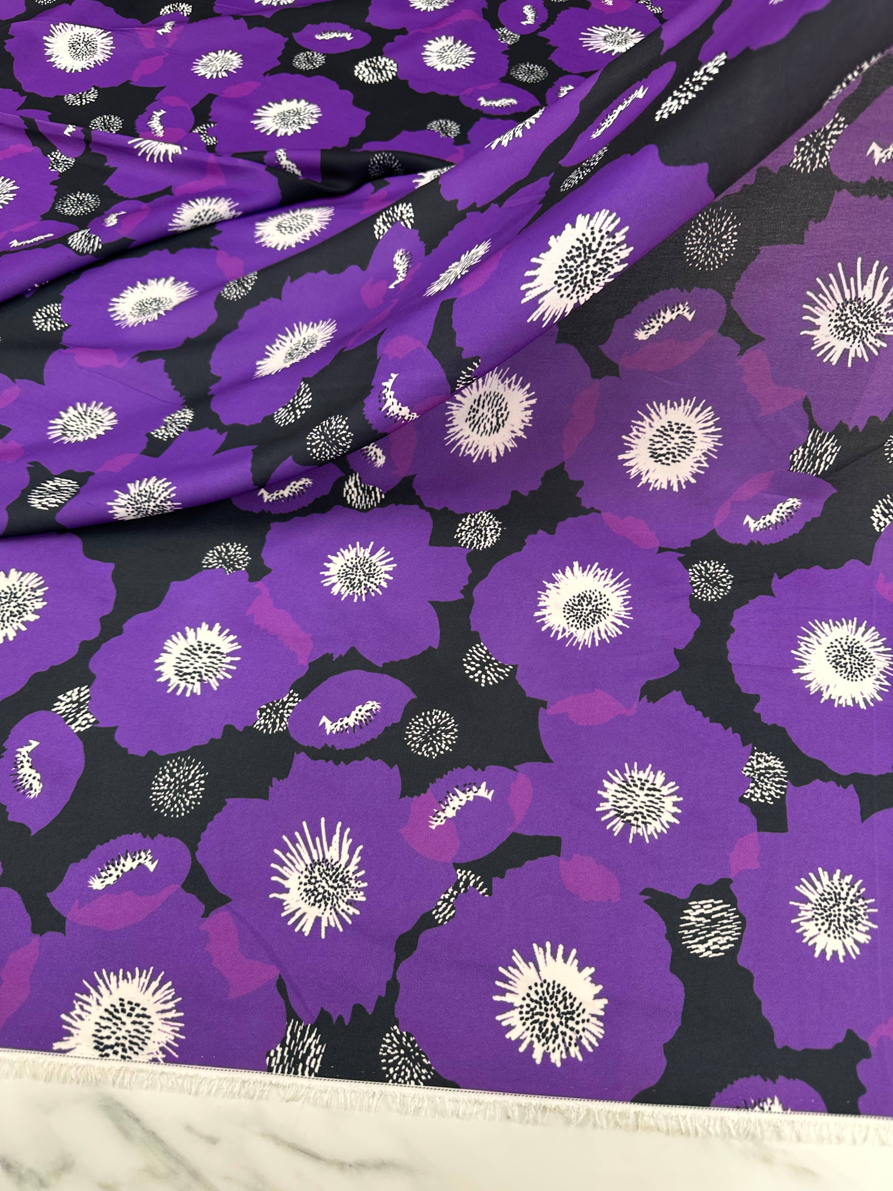 Mor Geranium Desen Elbiselik Gömleklik Krep Kumaş