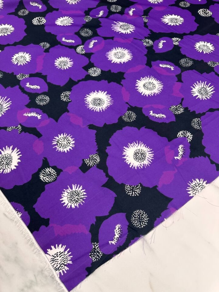 Mor Geranium Desen Elbiselik Gömleklik Krep Kumaş