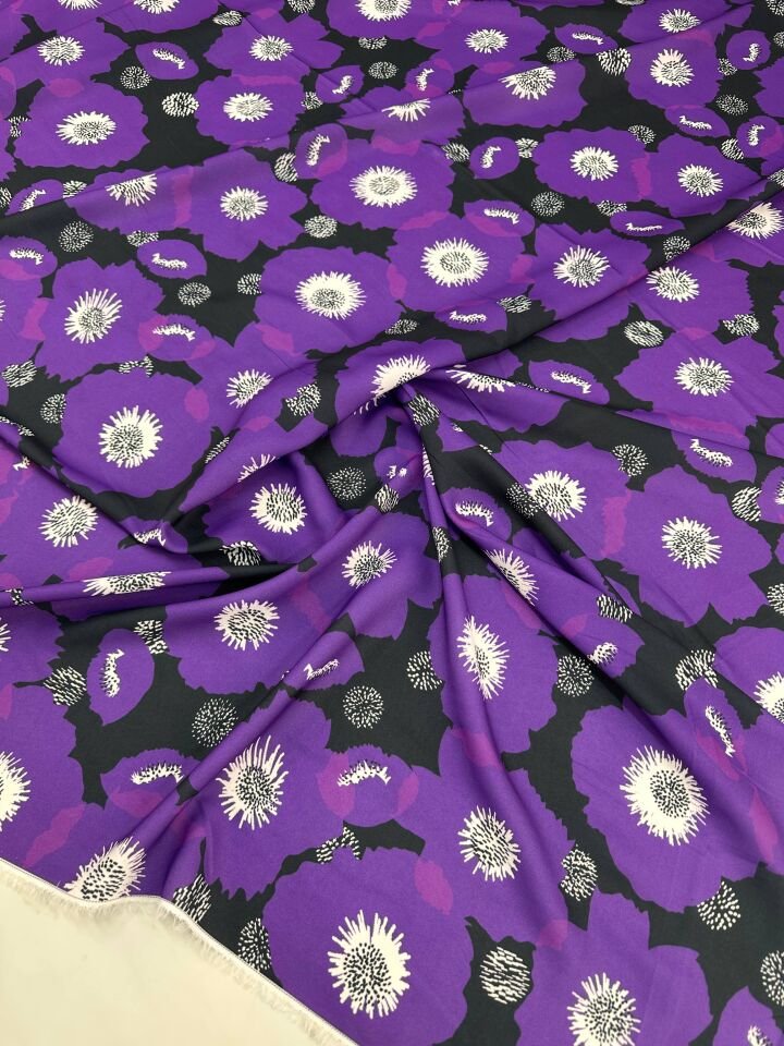 Mor Geranium Desen Elbiselik Gömleklik Krep Kumaş