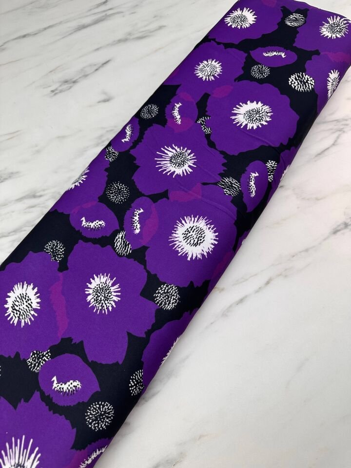 Mor Geranium Desen Elbiselik Gömleklik Krep Kumaş