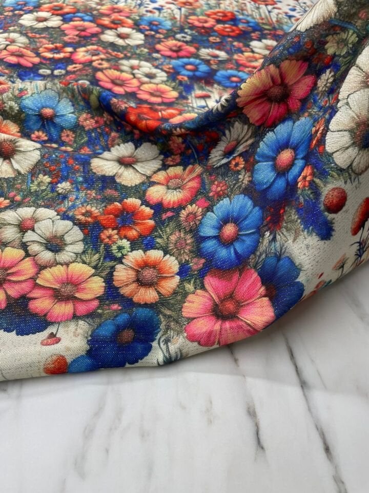 Altın Simli Liva Desen Elbiselik Keten Kumaş