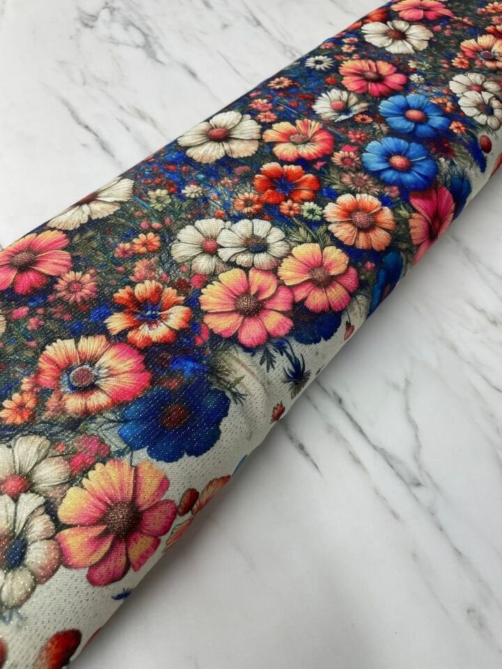 Altın Simli Liva Desen Elbiselik Keten Kumaş