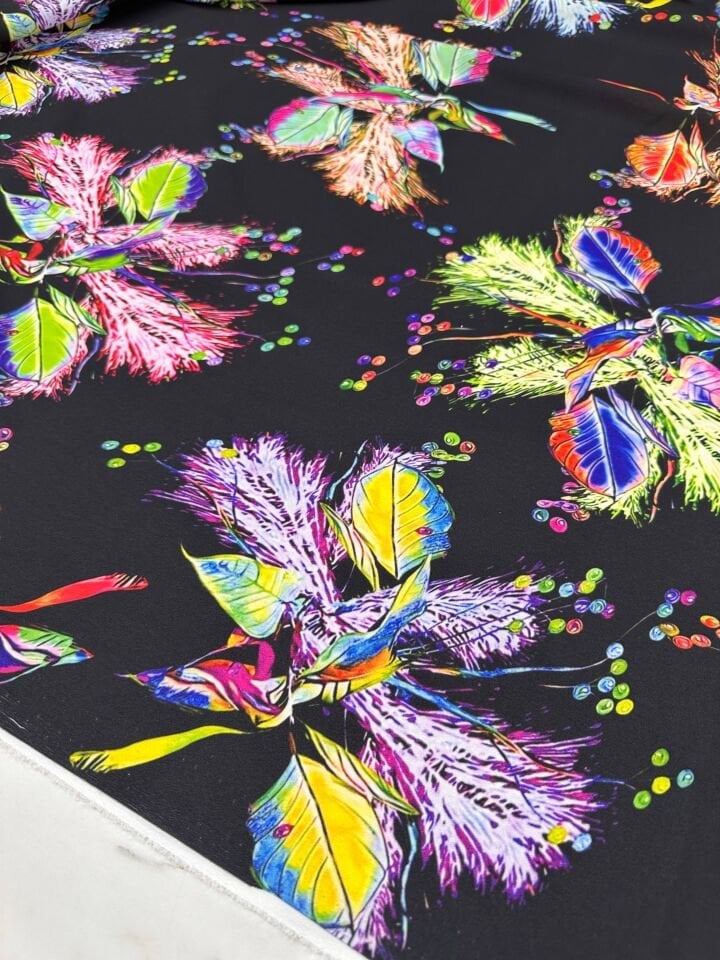 Yaprak Desen Elbiselik Gömleklik Krep Kumaş