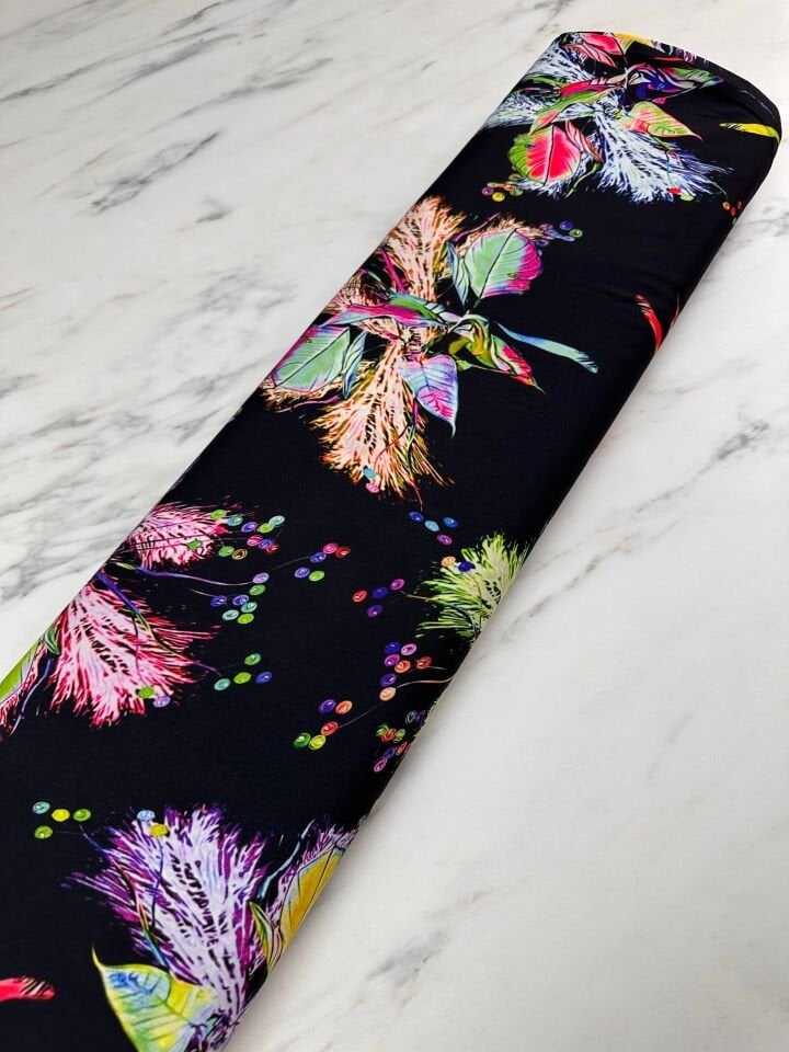 Yaprak Desen Elbiselik Gömleklik Krep Kumaş