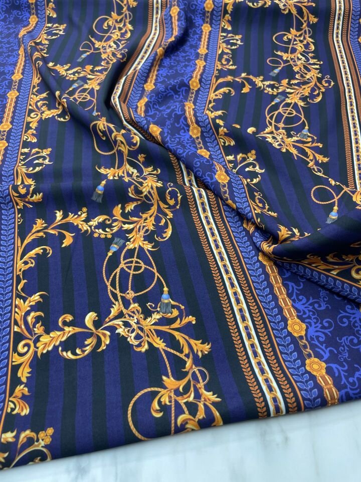 Mavi Nakış Desen Elbiselik Gömleklik Krep Kumaş