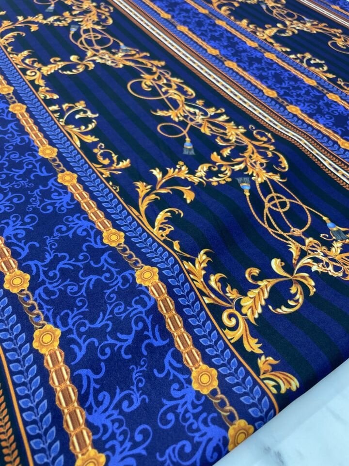 Mavi Nakış Desen Elbiselik Gömleklik Krep Kumaş