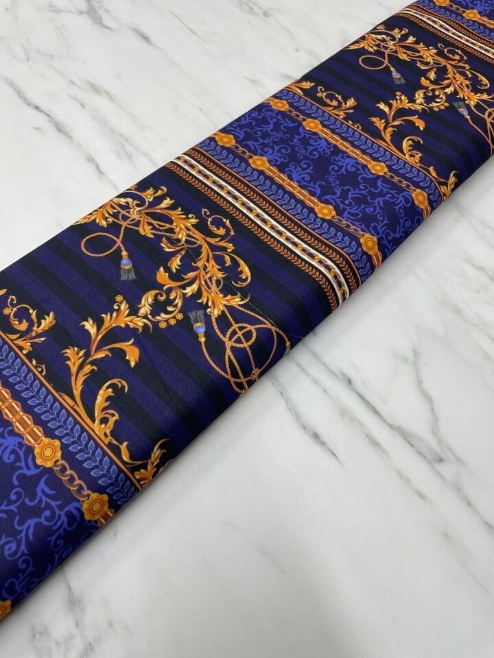 Mavi Nakış Desen Elbiselik Gömleklik Krep Kumaş