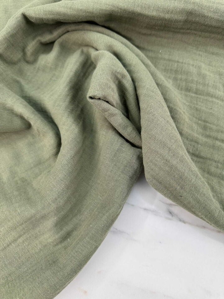 Haki Yeşili Çift Kat Mülüm Kumaş Elbise Etek Pantolon