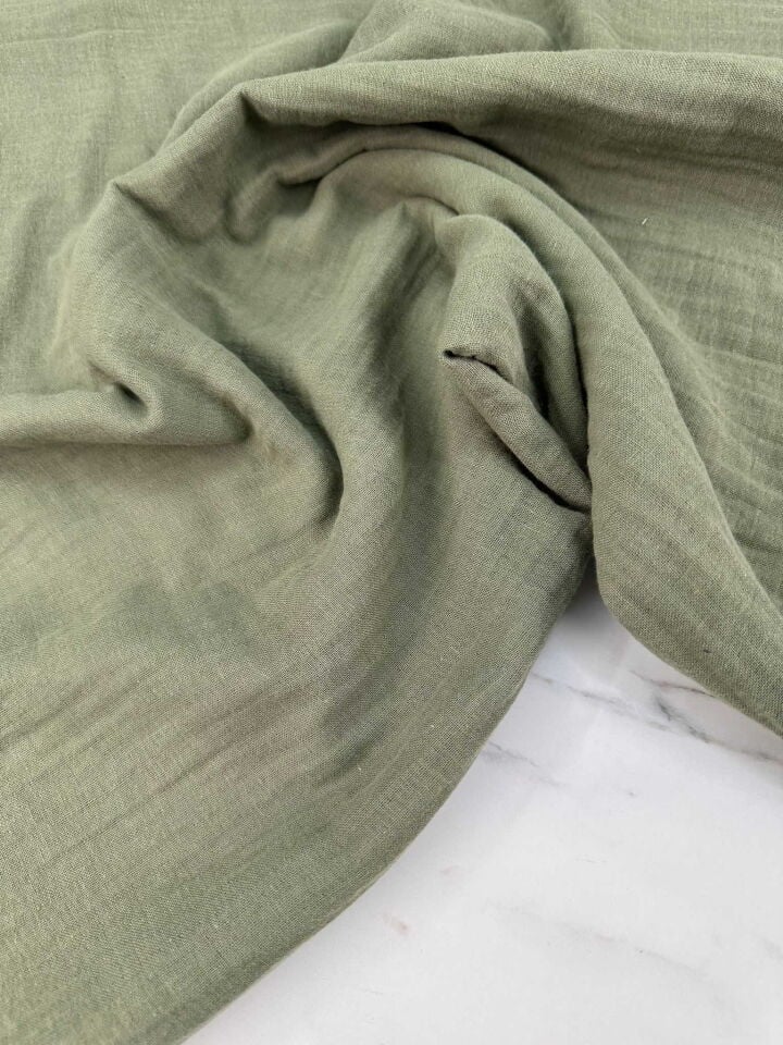 Haki Yeşili Çift Kat Mülüm Kumaş Elbise Etek Pantolon