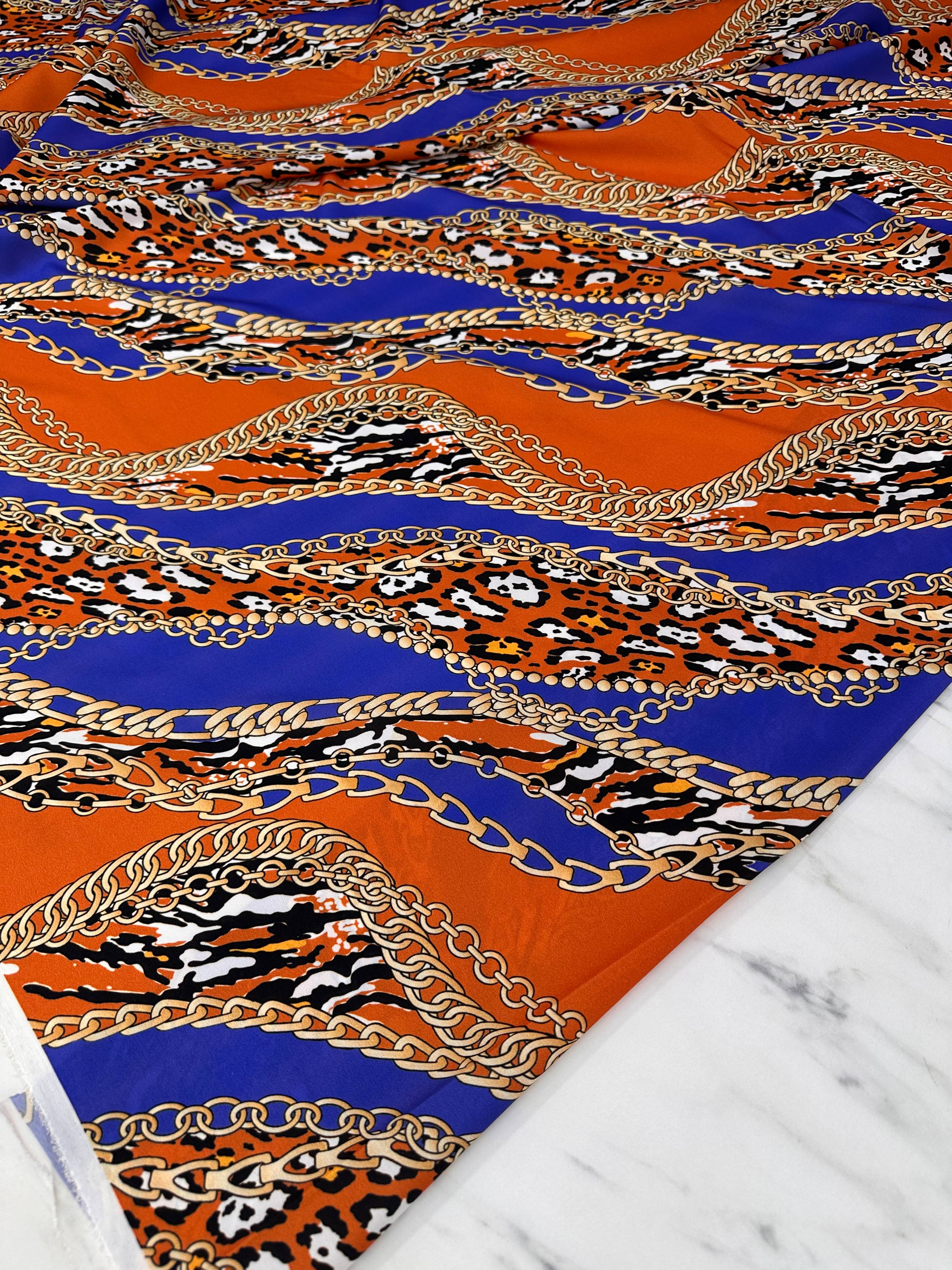 Leopar Detaylı Zincir Desen Elbiselik Gömleklik Krep Kumaş