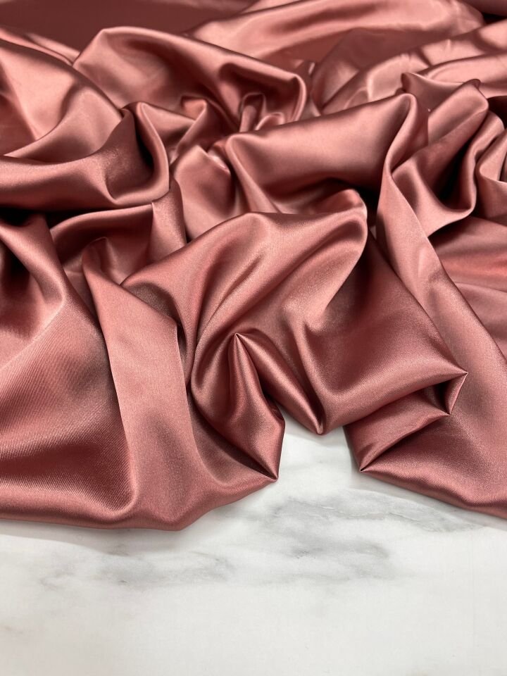 Bakır Düz Elbiselik Likralı Saten Kumaş