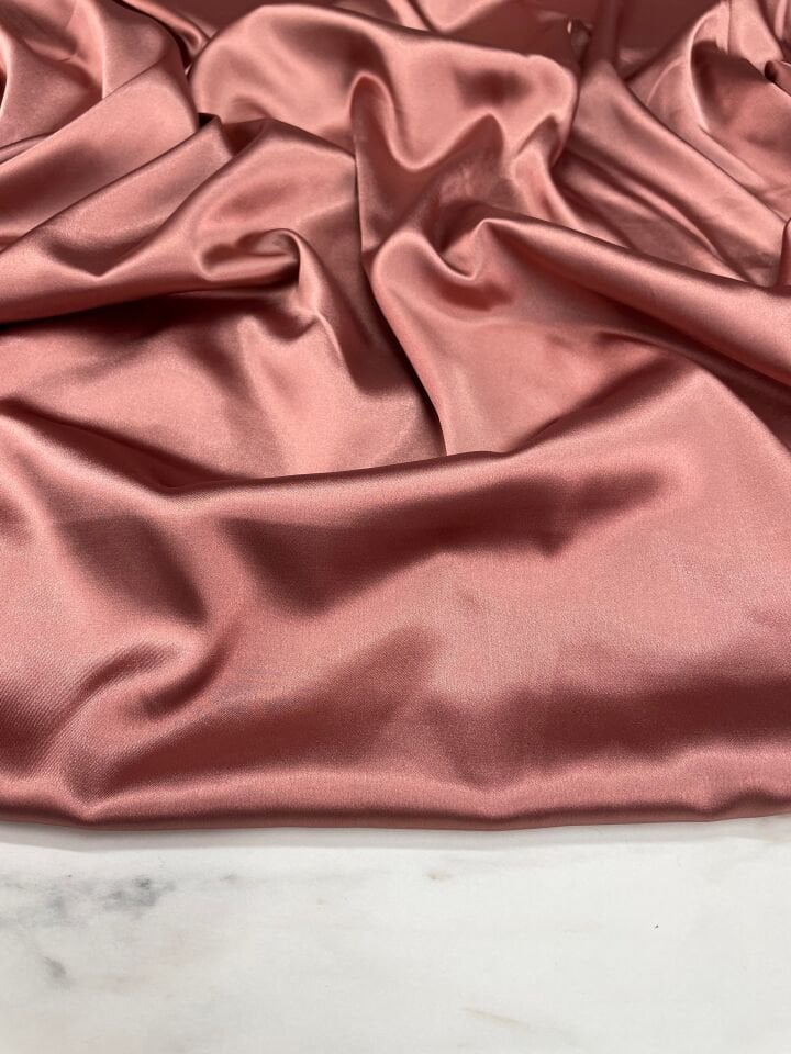 Bakır Düz Elbiselik Likralı Saten Kumaş