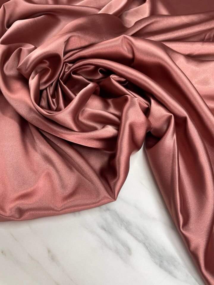 Bakır Düz Elbiselik Likralı Saten Kumaş