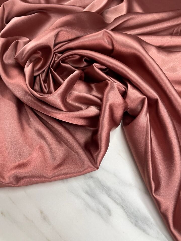 Bakır Düz Elbiselik Likralı Saten Kumaş