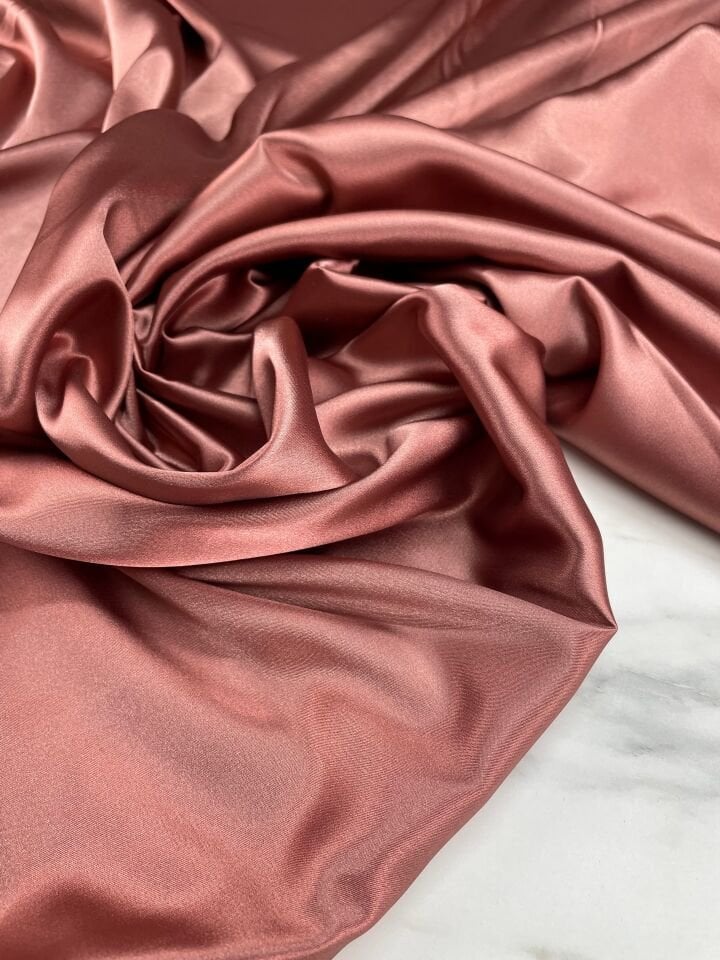 Bakır Düz Elbiselik Likralı Saten Kumaş