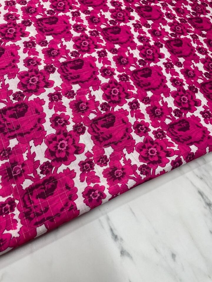 Altın Simli Holida Çiçegi Desen Elbiselik Keten Kumaş