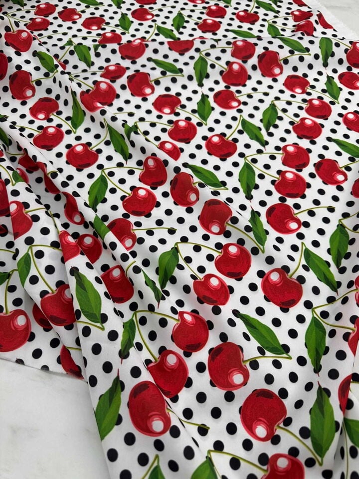 Kiraz Desen Krep Kumaş Elbise etek Gömlek Şalvar