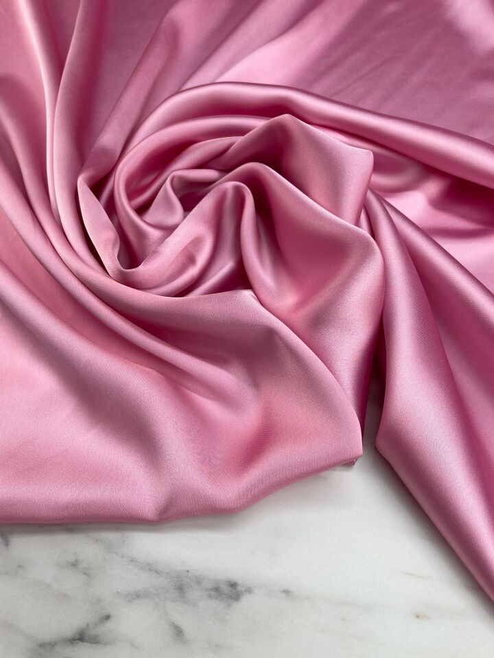 Pembe Düz Elbiselik Likralı Saten Kumaş