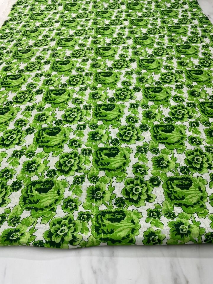 Altın Simli Feruze Desen Elbiselik Keten Kumaş