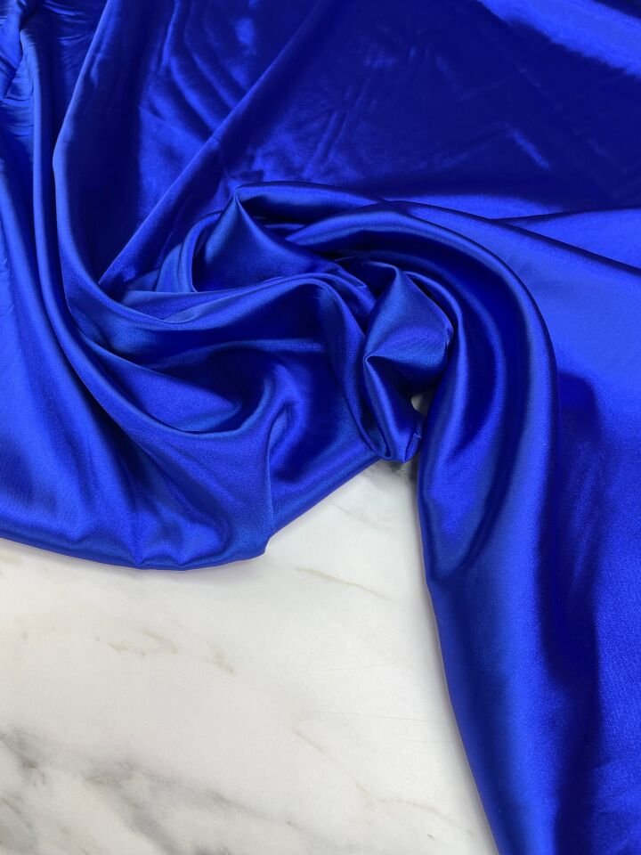 Saks Mavi  Düz Elbiselik Likralı Saten Kumaş