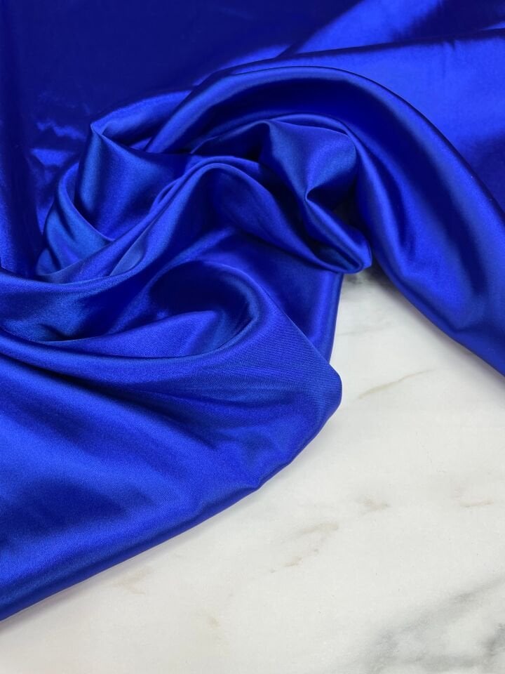 Lacivert Düz Elbiselik Likralı Saten Kumaş