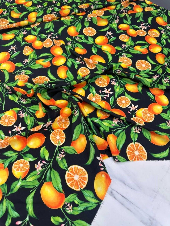 Portakal Desen Krep Kumaş Elbise Etek Gömlek Şalvar