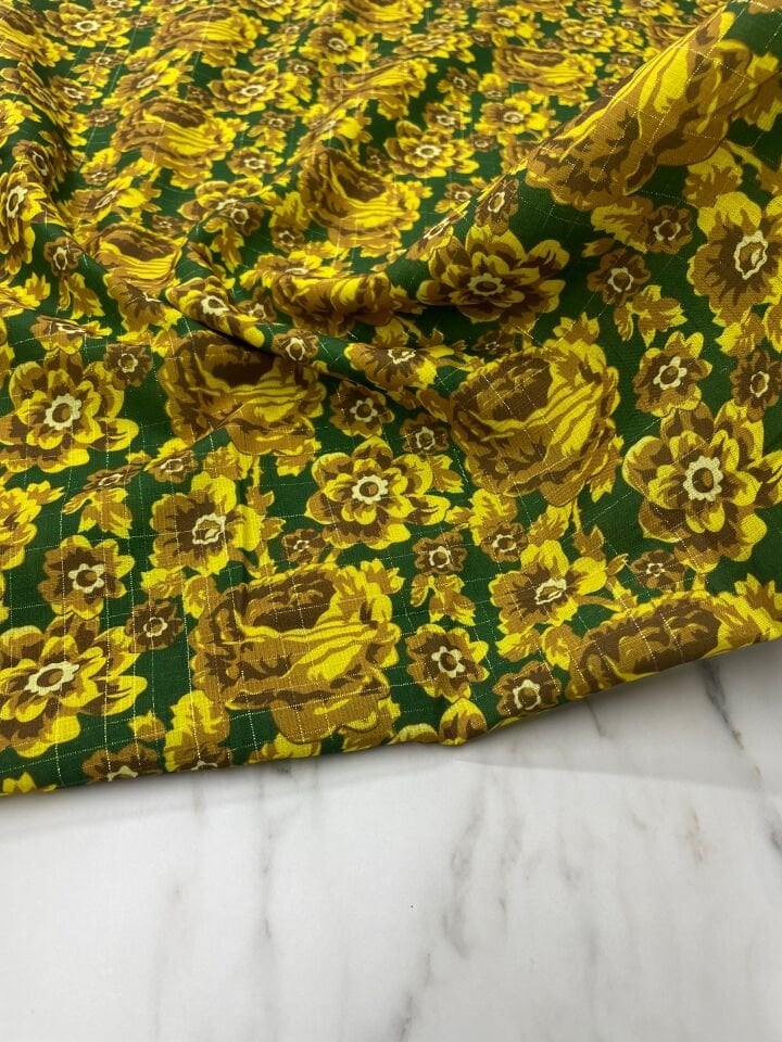 Altın Simli Viva Desen Elbiselik Keten Kumaş