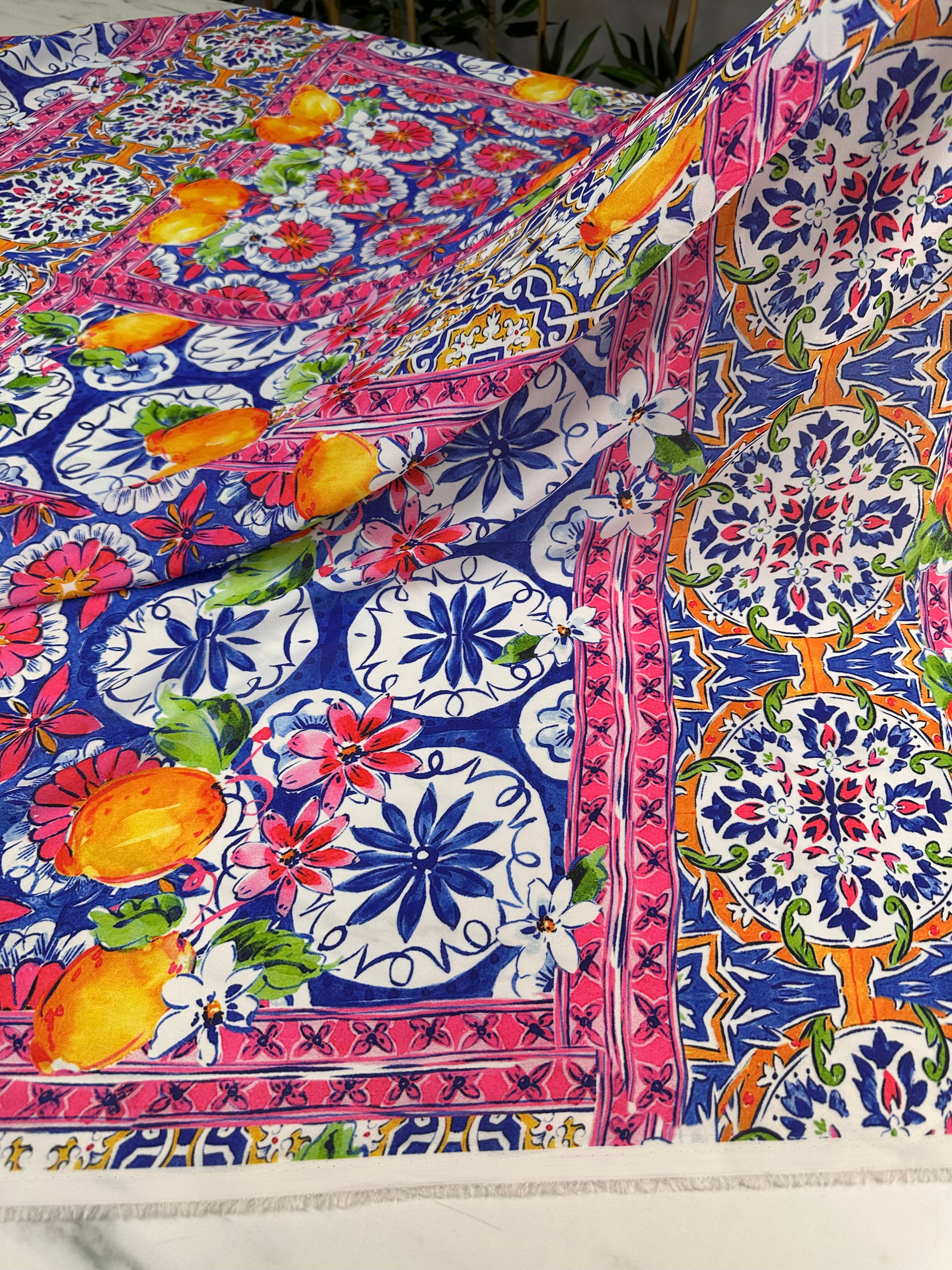 Limonlu Özbek Desen Elbiselik Gömleklik Krep Kumaş