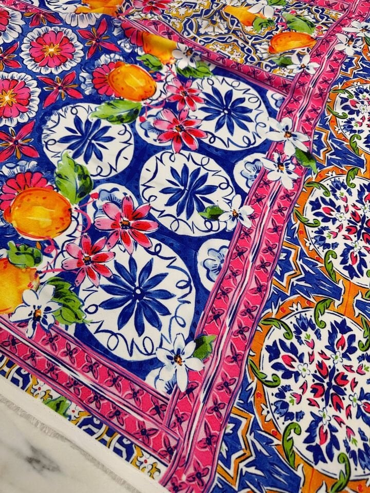 Limonlu Özbek Desen Elbiselik Gömleklik Krep Kumaş