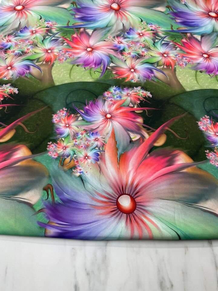 Zambak Desen Elbiselik Gömleklik Krep Kumaş