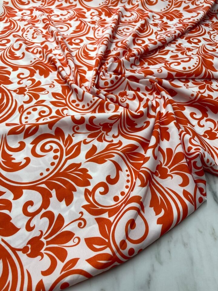 Turuncu Nakış Desen Elbiselik Gömleklik Krep Kumaş