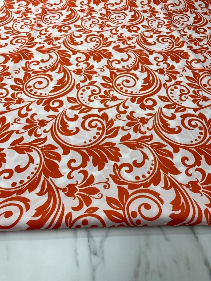 Turuncu Nakış Desen Elbiselik Gömleklik Krep Kumaş