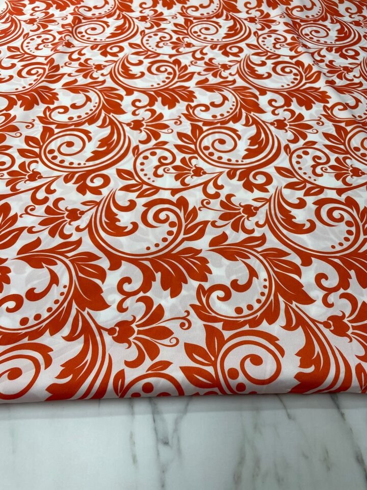 Turuncu Nakış Desen Elbiselik Gömleklik Krep Kumaş