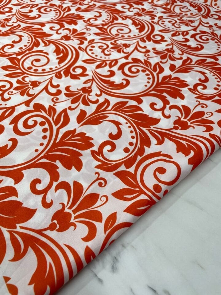 Turuncu Nakış Desen Elbiselik Gömleklik Krep Kumaş