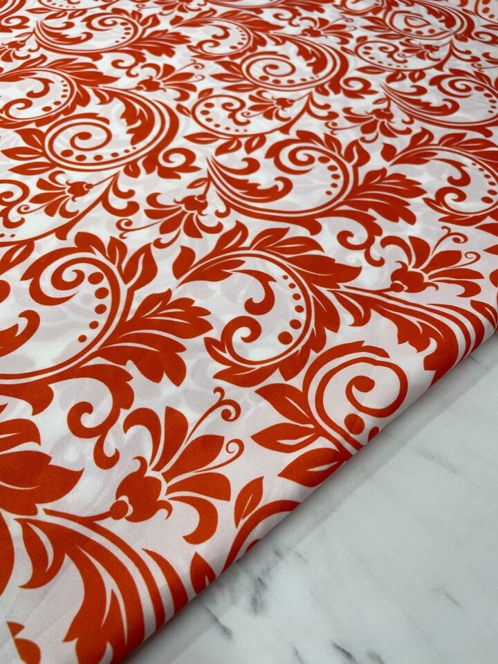 Turuncu Nakış Desen Elbiselik Gömleklik Krep Kumaş