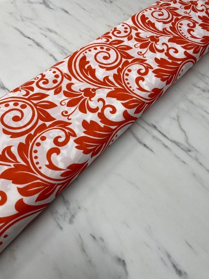 Turuncu Nakış Desen Elbiselik Gömleklik Krep Kumaş