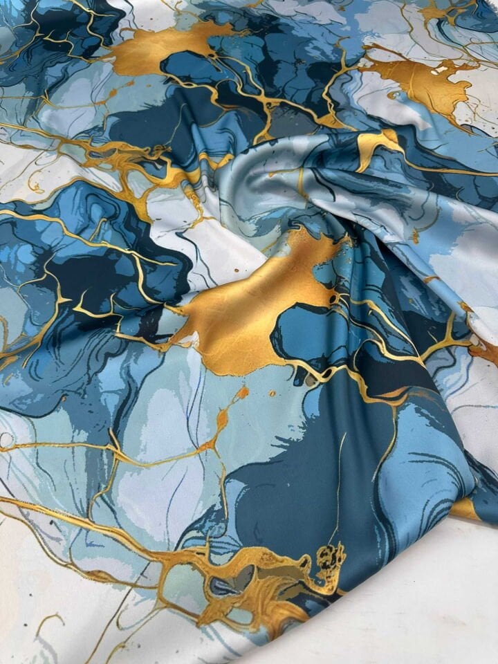 Desenli İpek Saten Elbise Etek Gömlek Şalvar