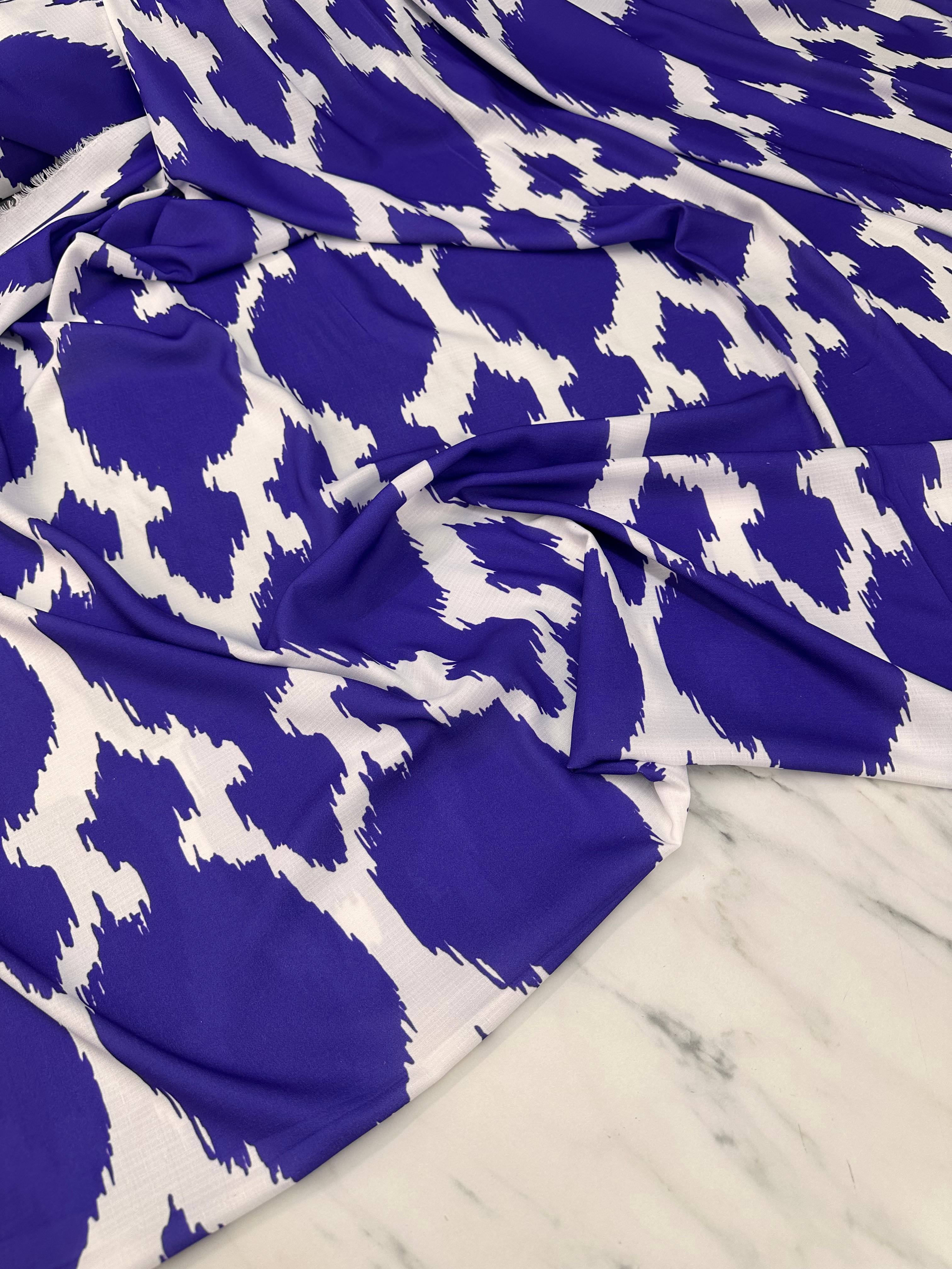 Mavi Desen Elbiselik Gömleklik Krep Kumaş