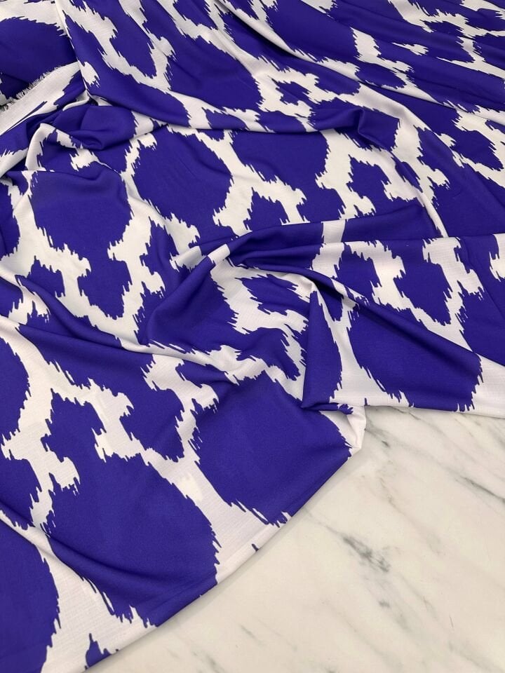 Mavi Desen Elbiselik Gömleklik Krep Kumaş