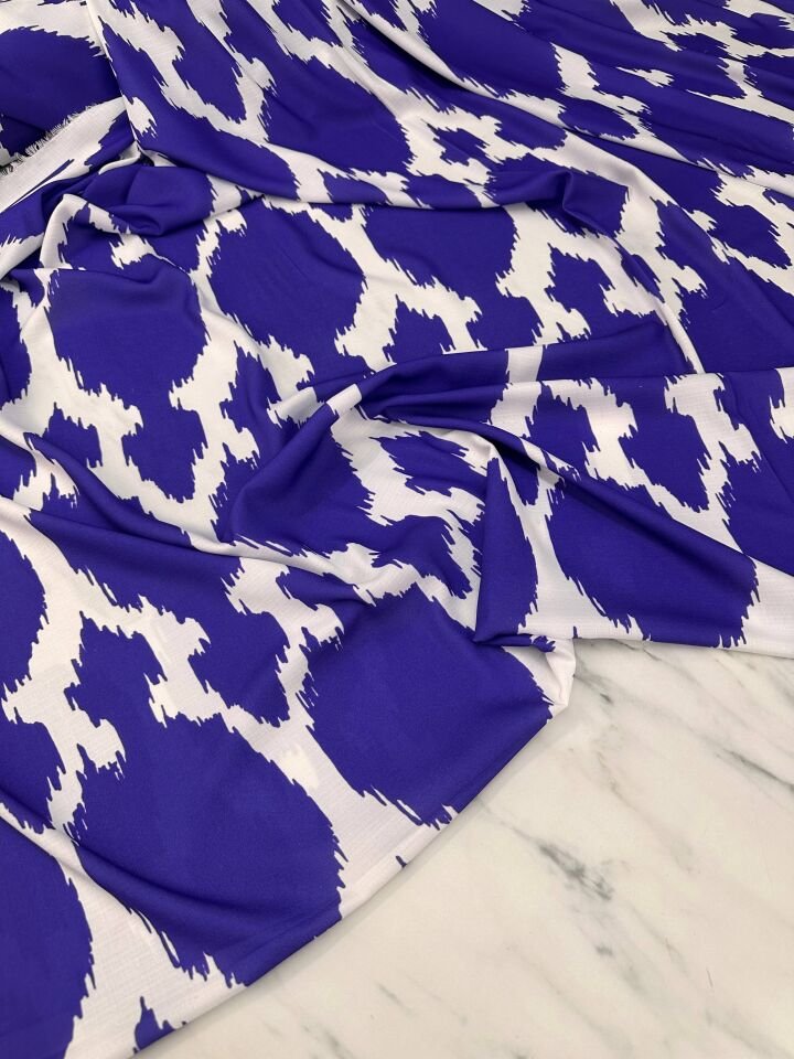 Mavi Desen Elbiselik Gömleklik Krep Kumaş