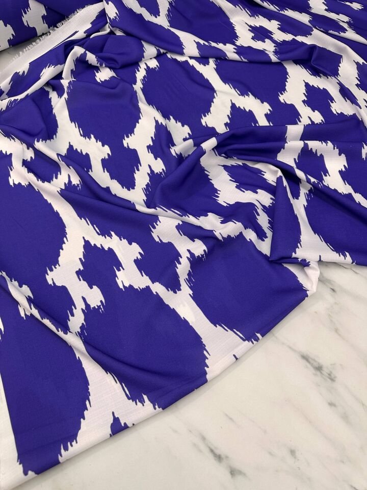 Mavi Desen Elbiselik Gömleklik Krep Kumaş