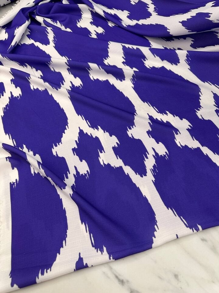 Mavi Desen Elbiselik Gömleklik Krep Kumaş