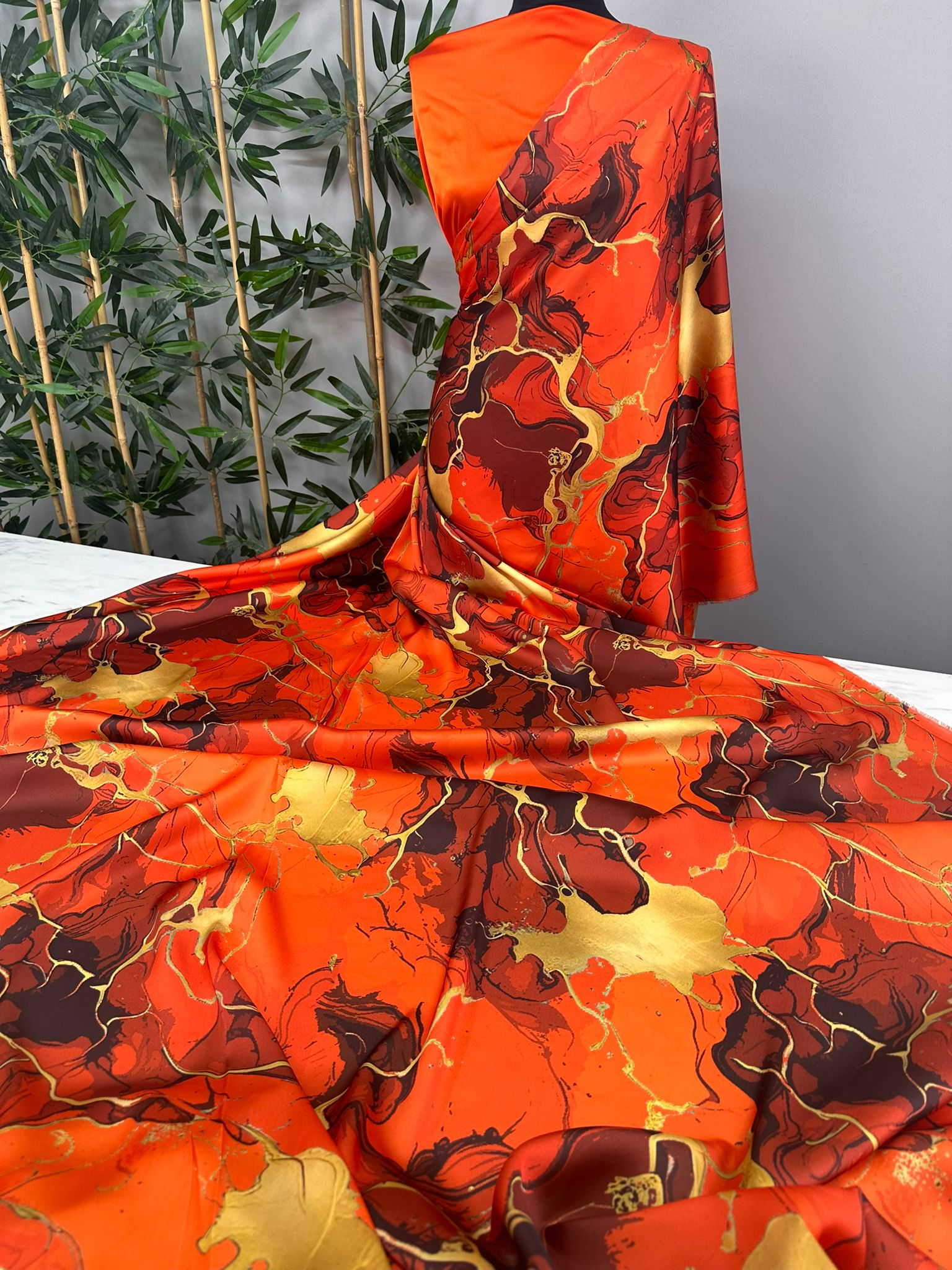 Desenli İpek Saten Elbise Etek Gömlek Şalvar