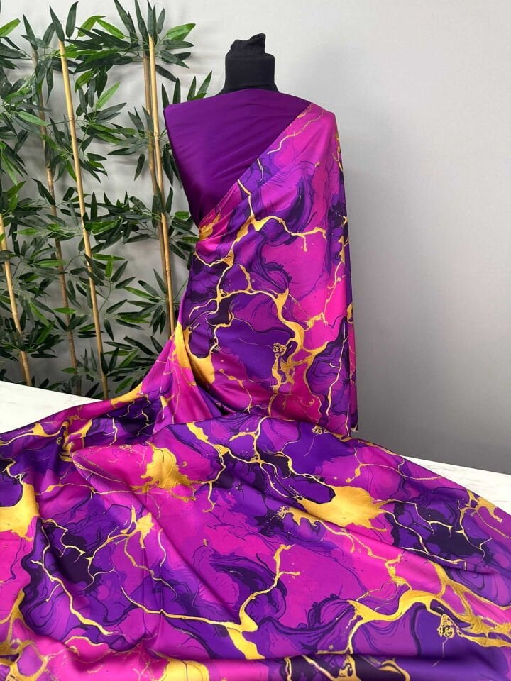 Desenli İpek Satern Elbise Etek Gömlek Şalvar