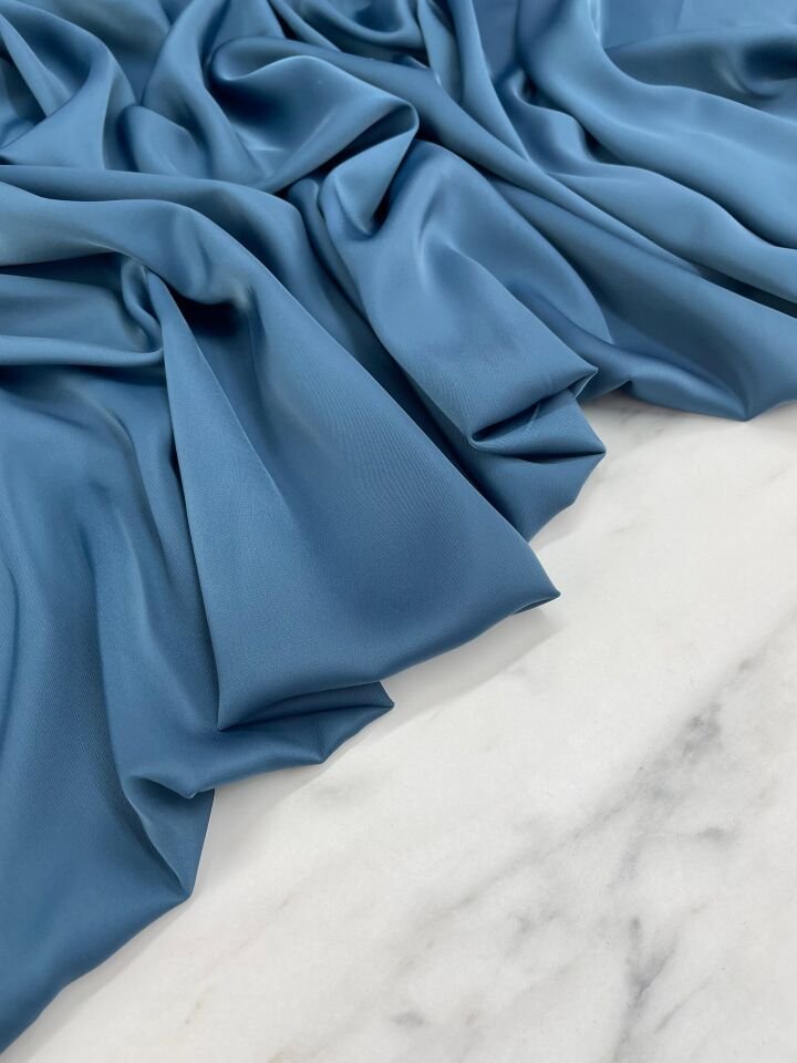 Mavi Düz Elbiselik Likralı Saten Kumaş