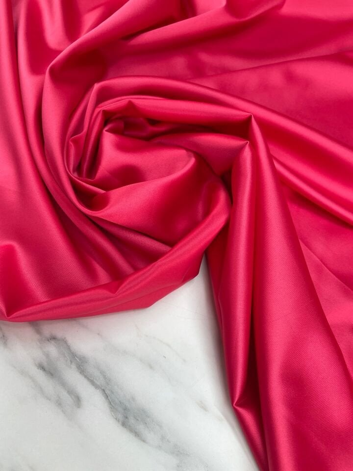 Fuşya Düz Elbiselik Likralı Saten Kumaş